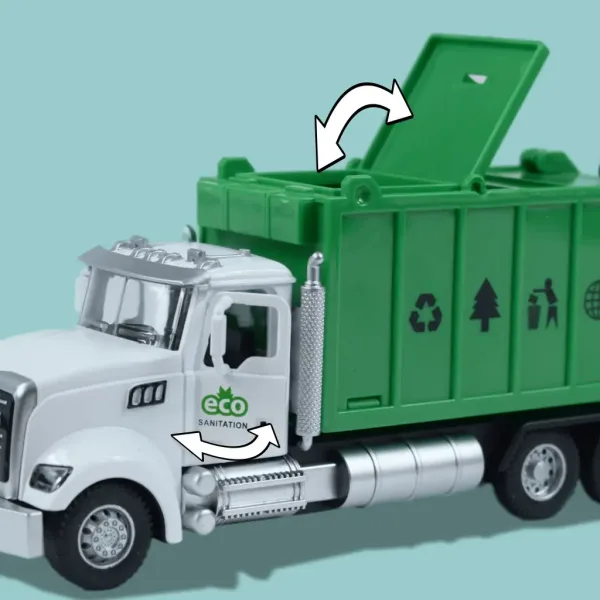 Heavy Duty Truck: Kovový model nákladného auta na zber odpadu s otvárateľnými dverami 1/36 obrázok 7