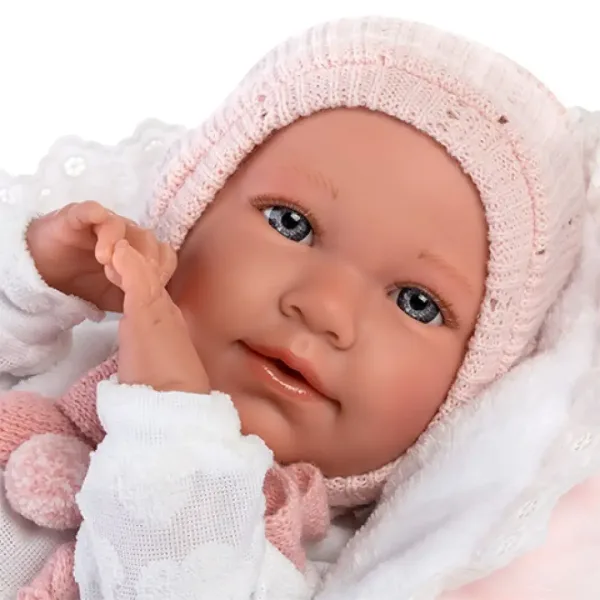 Llorens: Mimi 42cm-ová plačúca bábika dievčatka v ružovom oblečení s kolískou obrázok 4