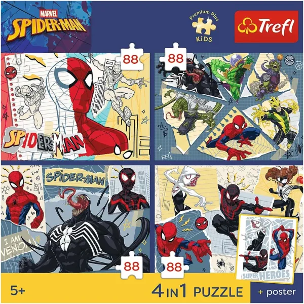 Marvel Spiderman - 4 x 88 ks Premium Plus Kids puzzle - Trefl obrázok 2