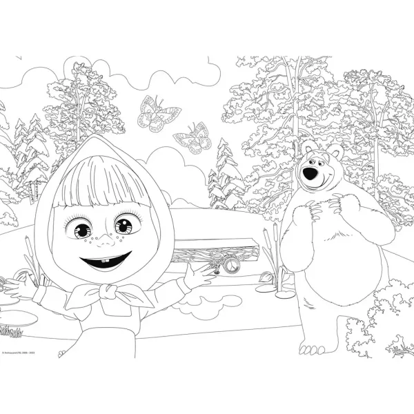 Máša a medve 2 v 1 24-dielne maxi podlahové puzzle a omaľovánka 70x50 cm - Lisciani obrázok 3