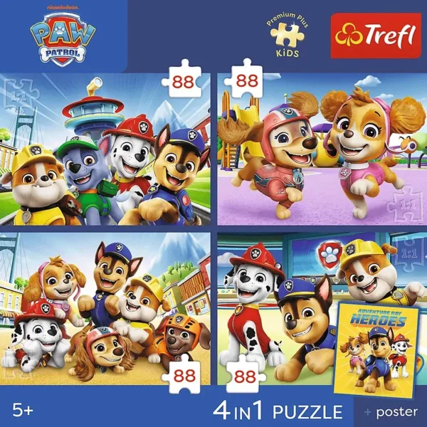 Paw Patrol - 4 x 88 ks Premium Plus Kids puzzle - Trefl obrázok 2
