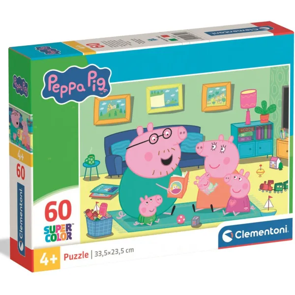 Peppa Prasiatko rodinná zábava 60ks Supercolor puzzle - Clementoni obrázok 1