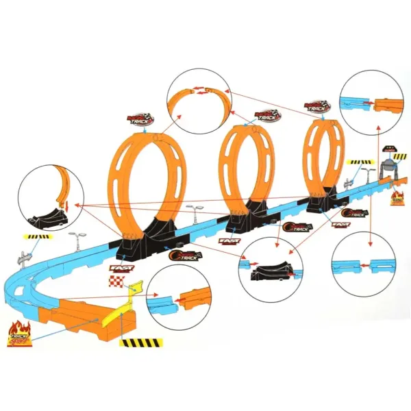 Racing Track: 28-dielny set pretekárskej dráhy s 3 slučkami a 2 autíčkami 1/64 obrázok 3