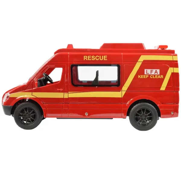 RC Diaľkovo ovládaný červený hasičský mikrobus so svetelnými efektmi 2,4GHz 1/12   30cm obrázok 4