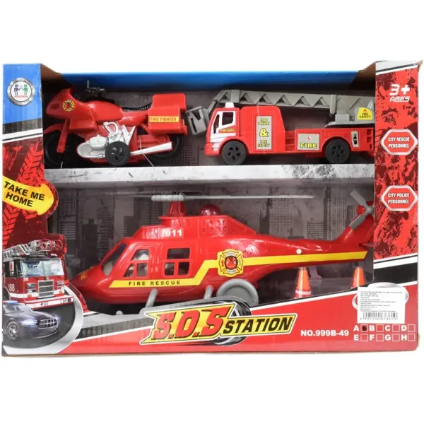 S.O.S. Station: 3-dielny set hasičských vozidiel s vrtuľníkom obrázok 2