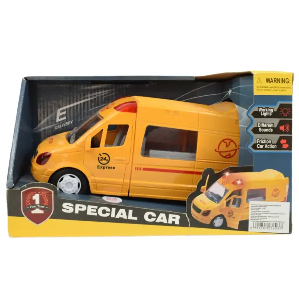 Special Car: Žlté expressné kuriérske vozidlo so svetlom a zvukom, zotrvačníkom 24cm obrázok 8