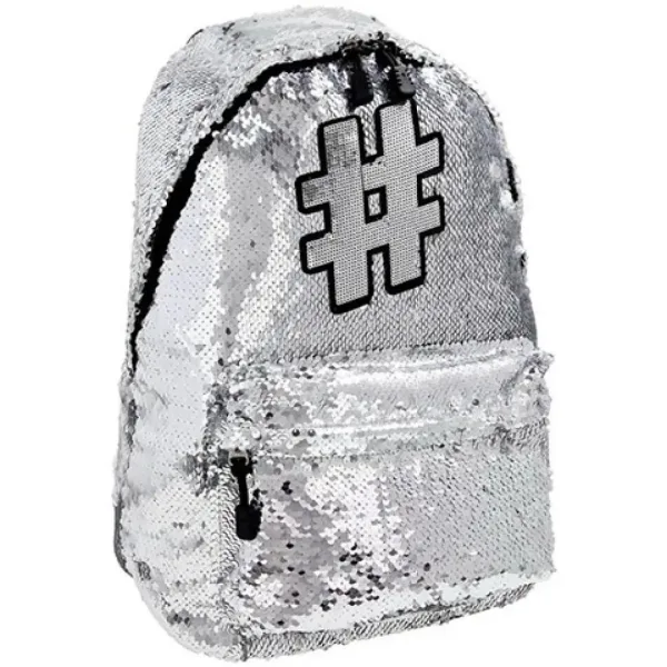 Spirit: Hashtag Silver školská taška s flitrami, batoh v striebornej farbe 41x32x21cm obrázok 1