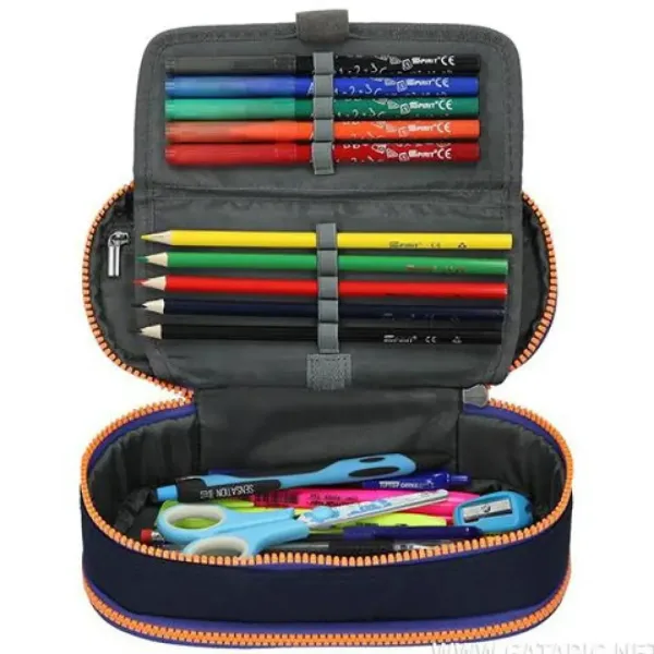 Spirit: Indigo modrý oválny peračník s neónovo oranžovým zipsom 23x10cm obrázok 3