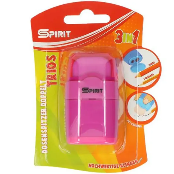 Spirit: Trios 3v1 strúhadlo s dvomi dierami s nádržou a gumou - rôzne druhy 1ks obrázok 2