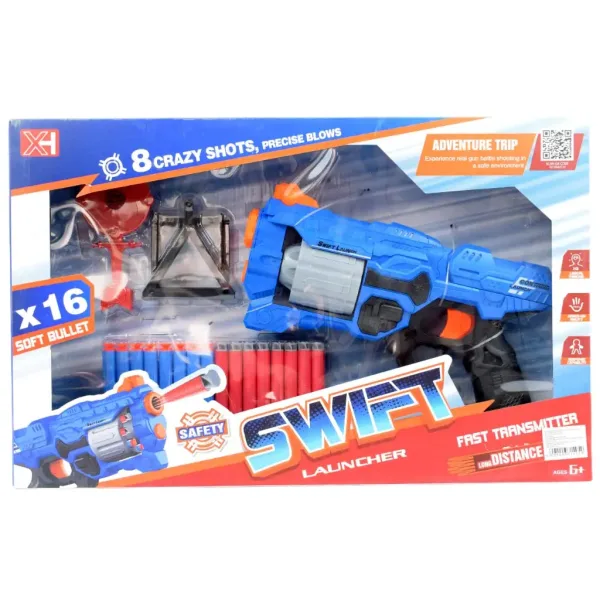 Swift Launcher: Manuálna zbraň s otočným zásobníkom, nábojmi a terčom 32cm obrázok 8
