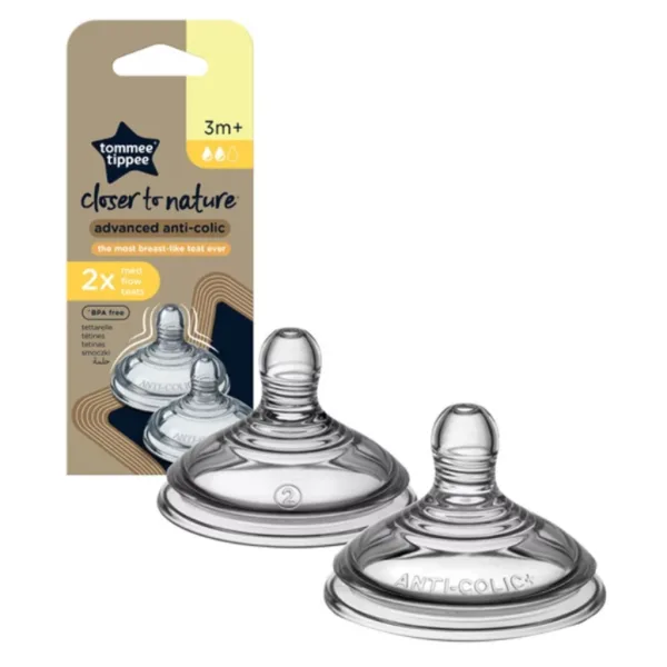 Tommee Tippee: Anti-Colic cumlíky na fľašu so stredným prietokom (3 mesiacov+) 2 ks