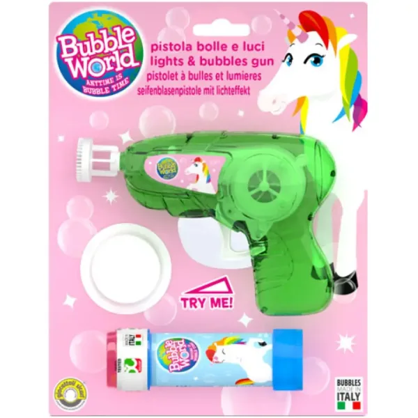 Unicorn, svietiaci bublifuk pištoľ so 60ml tekutinou obrázok 1