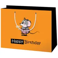 "Happy Birthday" stredne veľká darčeková taška so vzorom myšky 18x23x10cm