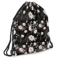 Ars Una: Flowery Black kvetinový tínedžerský športový vak, športová taška 37,5x46cm