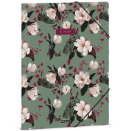 Ars Una: Zelené dosky s kvetinovým vzorom a gumičkou, formát A4