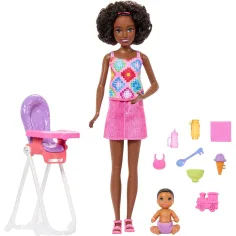 Bábika Barbie v ružových šatách, herná súprava opatrovateľky detí – Mattel obrázok 2