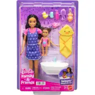 Bábika Barbie v šatách so srdiečkami, súprava na babysitting – Mattel