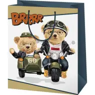 Brrrr medvede na motocykli vzor stredná darčeková taška 18x10x23