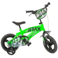 Detský bicykel BMX 12” s bočnými kolieskami v zelenej-čiernej farbe – bicykel Dino Bikes