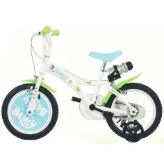 Detský bicykel Bluey 14” s držiakom na fľašu a bočnými kolieskami v bielo-modro-zelenej farbe – bicykel Dino Bikes obrázok 2