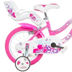 Detský bicykel Flappy 16” s košíkom a sedačkou pre bábiku v ružovo-bielej farbe – Dino Bikes bicykel obrázok 3
