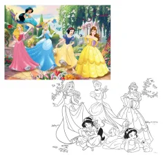 Disney Princezné 2 v 1, puzzle so 108 dielikmi a omaľovánka 70x50 cm – Lisciani obrázok 2