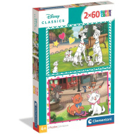 Disney klasiky 101 dalmatíncov a Aristokratky 2×60-dielne Supercolor puzzle - Clementoni
