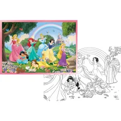 Disney princezné dúhové 2 v 1 108-dielne puzzle a omaľovánka 70x50 cm - Lisciani obrázok 2