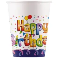 Dúhové narodeninové poháre s nápisom "Happy Birthday", 8-dielna súprava, 200 ml