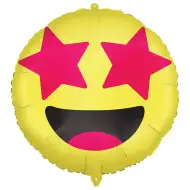 Emoji fóliový balón – Usmievavá tvár s hviezdičkovými očami 46 cm