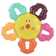 Farbenfroh, fröhlich, 2 in 1 Baby Beißring und Rassel.