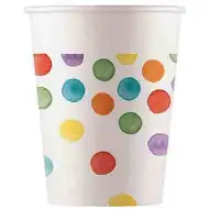 Farebné bodkované papierové poháre 8 ks sada 200 ml