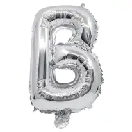 Fóliový balón v tvare písmena B striebornej farby – písmeno B 32 cm