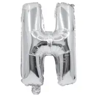 Fóliový balón v tvare písmena H striebornej farby – písmeno H 32 cm