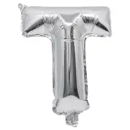 Fóliový balónik v tvare písmena T striebornej farby – písmeno T 32 cm