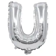 Fóliový balónik v tvare písmena U striebornej farby – písmeno U 32 cm