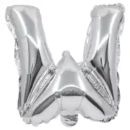 Fóliový balónik v tvare písmena W striebornej farby – 32 cm