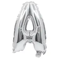 Fóliový balónik v tvare písmena striebornej farby – písmeno A, 32 cm