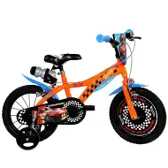 Hot Wheels 14" detský bicykel s držiakom na fľašu a pomocnými kolieskami v oranžovo-čiernej farbe – bicykel Dino Bikes