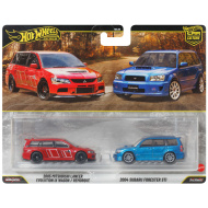 Hot Wheels: Deluxe 2005 Mitsubishi Lancer Evolution IX Wagon a 2004 Subaru Forester STI, sada 2 kusov, mierka 1/64 - Mattel