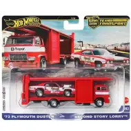 Hot Wheels: Second Story Lorry prémiový autotransportér a 73 Plymouth Duster autíčko 1/64 – Mattel