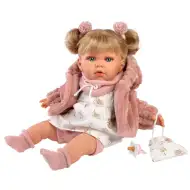 Llorens: Júlia 42 cm plačúca bábika s cumlíkom v ružovom kabáte