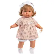 Llorens: Plačúca bábika Carla 42 cm v kvetinových šatách s čelenkou