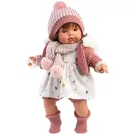 Llorens: Plačúca bábika Lola 38 cm s cumlíkom v pletenej čiapke