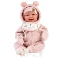 Llorens: Tala Sonrisas 44cm novorodenec s hlasom v ružovom overale