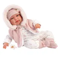Llorens: Tina 44 cm novorodenec v ružovej kapucňovej veste.