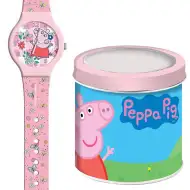 Luna: Ružové analógové hodinky Peppa Pig v kovovej darčekovej krabičke