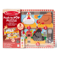 Melissa &amp; Doug Push to Pop Puzzle – Šťastné sliepky, drevené rozvíjacie puzzle - Spin Master