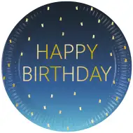 Modrá papierová tanierová súprava s nápisom "Happy Birthday", 8 ks, 23 cm