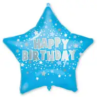 Narodeninový fóliový balón – Modrý s hviezdičkami s nápisom „Happy Birthday“ 46 cm